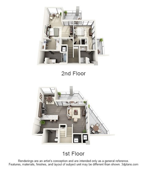 Floor plan for 2 beds, 2 baths, 1637 sqft
